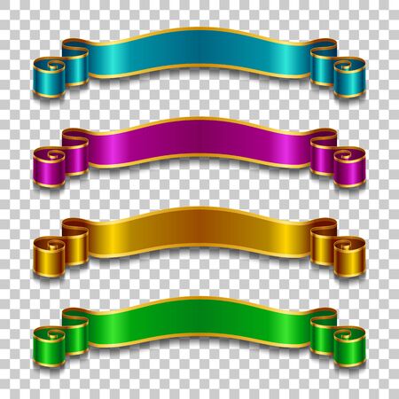 Set of silk ribbons in different colors on transparent background. Vector illustrationのイラスト素材