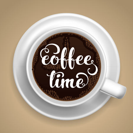 Coffee time. Hand lettering inscription with cup of coffee. Vector Illustration.のイラスト素材