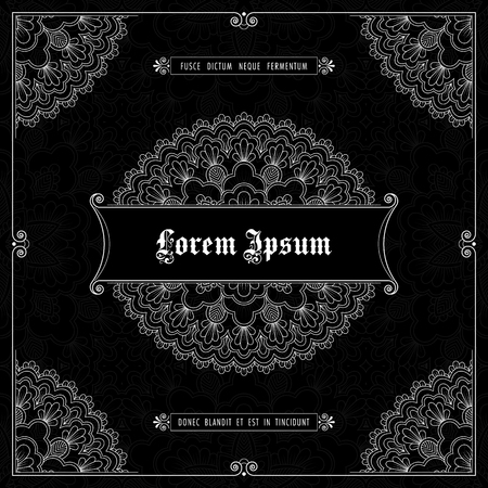 Vintage frame with hand drawn corner patterns. Greeting card, invitation or label template. Vector Illustrationのイラスト素材