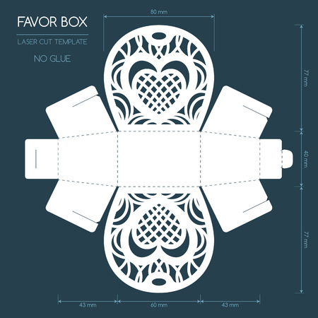 Openwork favor box with a lace ornament. Wedding bonbonniere. Laser cuttingのイラスト素材