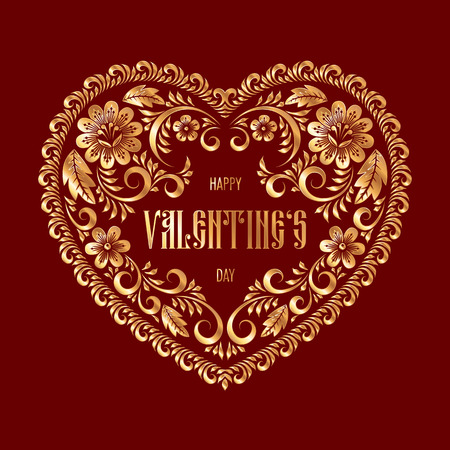 Heart-shaped frame in russian traditional style khokhloma painting. Design element for Valentines Day cardのイラスト素材