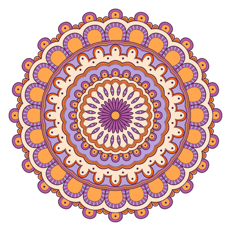 Decorative colorful ethnic mandala pattern. Design element for greeting card, banner or poster in oriental style. Hand drawn illustrationのイラスト素材