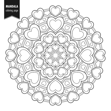 Decorative monochrome ethnic mandala pattern. Anti-stress coloring book page for adults. Hand drawn illustrationのイラスト素材