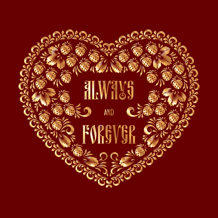Heart-shaped frame in russian traditional style khokhloma painting. Design element for Valentines Day cardのイラスト素材