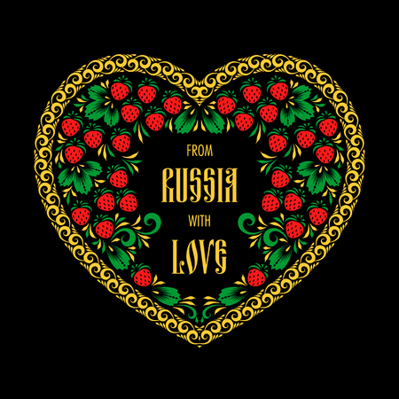 Heart-shaped frame in russian traditional style khokhloma painting. Design element for Valentines Day cardのイラスト素材