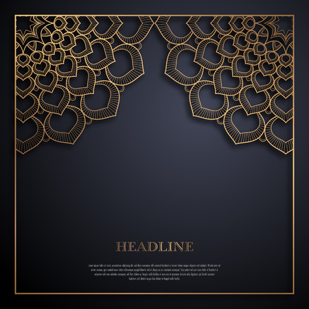 Gold and black greeting card template in retro style. Great design for any purposes: invitation, flyer, menu, brochure or leafletのイラスト素材