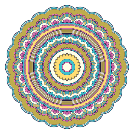 Decorative colorful ethnic mandala pattern. Design element for greeting card, banner or poster in oriental style. Hand drawn illustrationのイラスト素材