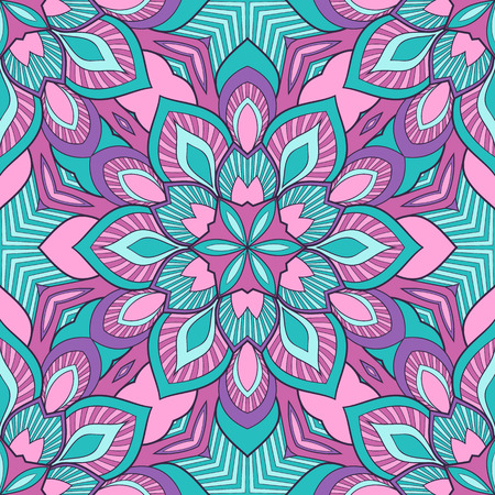 Decorative colorful ethnic seamless pattern for fabric or wrapping in oriental style. Hand drawn illustrationのイラスト素材