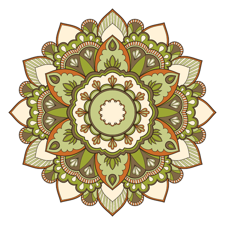 Decorative colorful ethnic mandala pattern. Design element for greeting card, banner or poster in oriental style. Hand drawn illustrationのイラスト素材