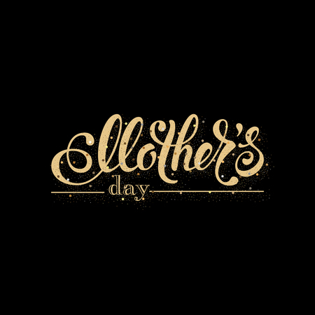 Mothers day greeting card. Handwritten message on black background with golden confettiのイラスト素材