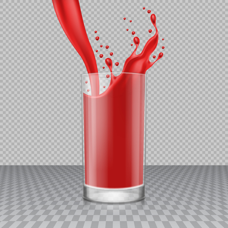 Realistic splashing tomato juice in transparent glassのイラスト素材