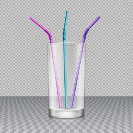 Realistic transparent empty glass with drinking straws in itのイラスト素材