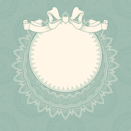 Vintage background with lace frame and ribbon for greeting card, invitation or announcementのイラスト素材