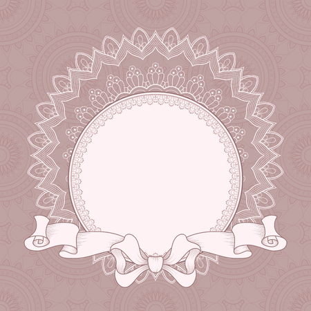 Vintage background with lace frame and ribbon for greeting card, invitation or announcementのイラスト素材