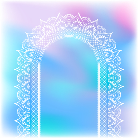 Blurred pastel background with decorative pattern in ethnic oriental style on for greeting card, invitation or announcementのイラスト素材