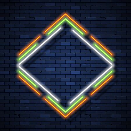 Glowing neon frame on brick wall backgroundのイラスト素材