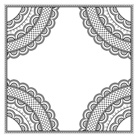 Decorative monochrome pattern in ethnic oriental style for greeting card, invitation, announcement or coloring book pageのイラスト素材