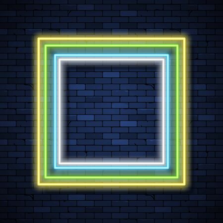 Glowing neon frame on brick wall backgroundのイラスト素材