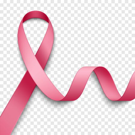 Realistic pink ribbon on transparent background. Symbol of breast cancer awarenessのイラスト素材