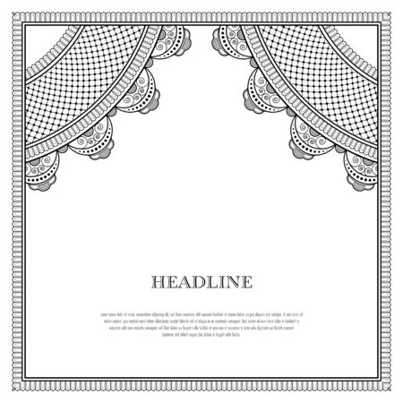 Decorative monochrome pattern in ethnic oriental style for greeting card, invitation, announcement or coloring book pageのイラスト素材