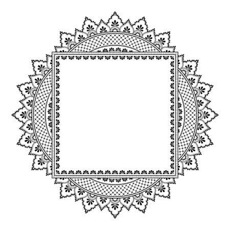 Decorative monochrome pattern in ethnic oriental style for greeting card, invitation, announcement or coloring book pageのイラスト素材