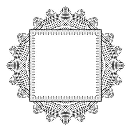 Decorative monochrome pattern in ethnic oriental style for greeting card, invitation, announcement or coloring book pageのイラスト素材