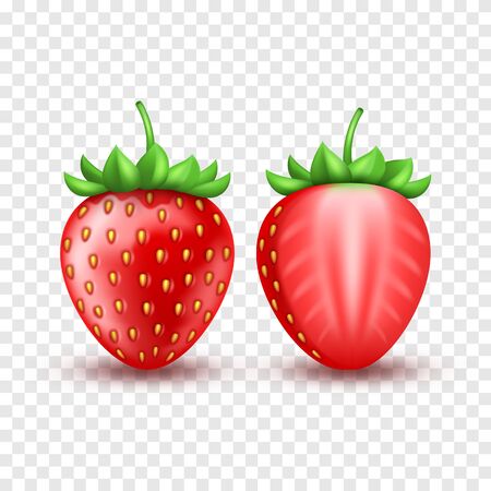 3d realistic strawberries isolated on transparent backgroundのイラスト素材