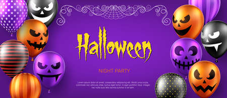 Halloween background with scary air balloons. Greeting card, party invitation or sale banner templateのイラスト素材