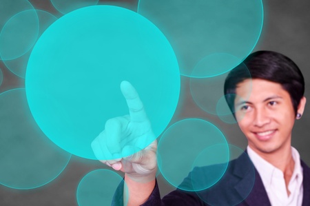 Man finger touch screen interface circularの写真素材