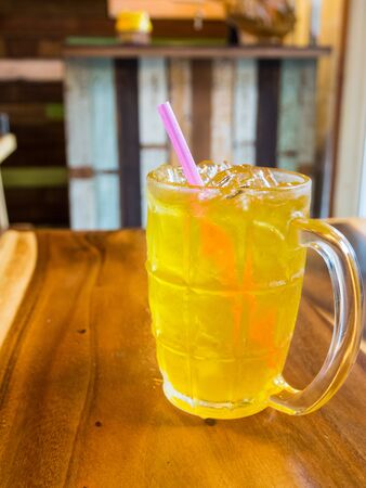 Chrysanthemum tea on wood tableの写真素材