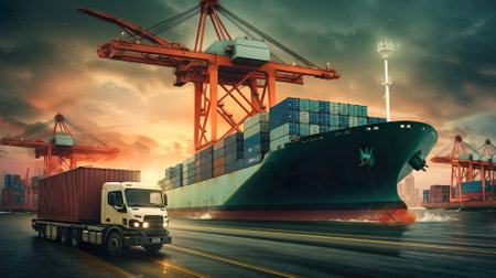 Logistic and transportation of containers. Generative AI.の素材