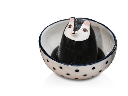 Beautiful black ceramic animal on white and black ceramic cup on white background,copy spaceの写真素材