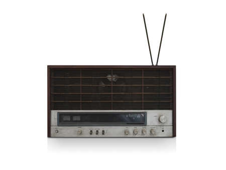 front view brown and silver radio and on white background, object, technology, copy space