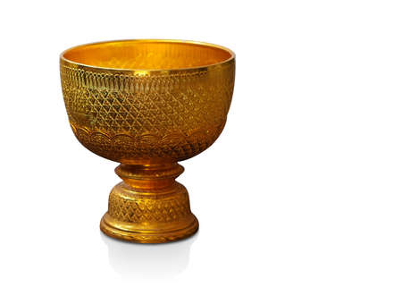 gold water dipper on phan on white background, object, vintage, retro, copy space