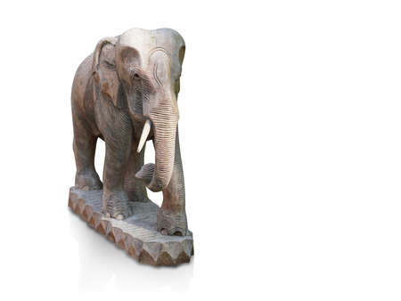 antique brown wooden elephant on white background, animal, object, vintage, decoration, copy spaceの写真素材