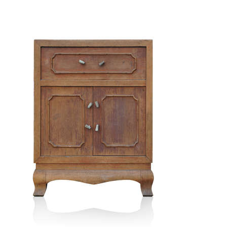 front view old storage cabinet table on white background, object, furniture, vintage, retro, copy spaceの写真素材