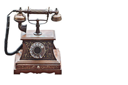 front view Antique Telephone on white background, technology, vintage, copy spaceの写真素材