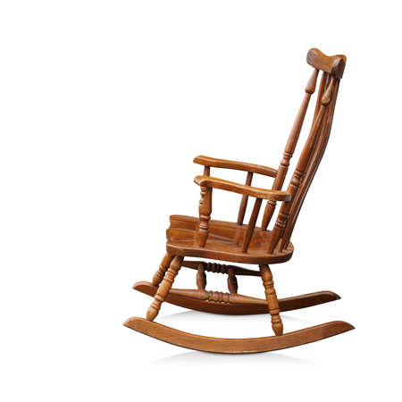 side view brown wooden rocking chair on white background, vintage, object, furniture background, retro, copy spaceの写真素材