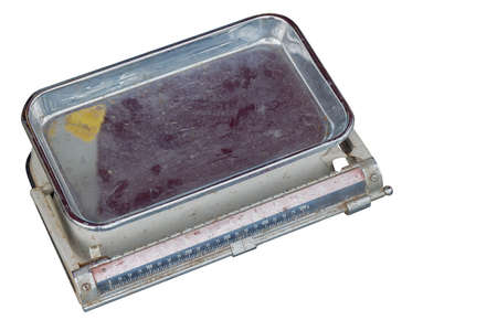 top view old weighing scale on white background, object, old, vintage, copy spaceの写真素材