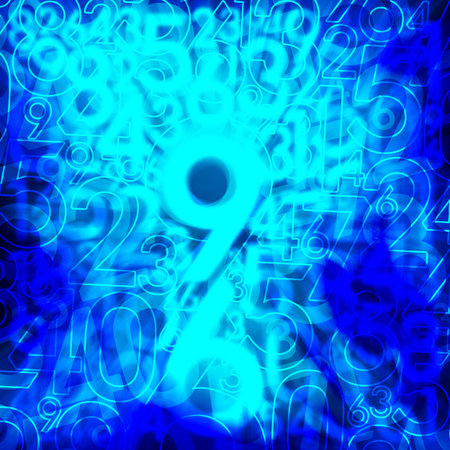 blue numbers in various sizes overlaid on gradient blue number background, maths, business, decor,...