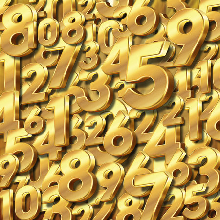 abstract gold large and small math numbers superimposed on the gold color background, number, fantasy, colorful, decor, decoration, copy spaceの写真素材