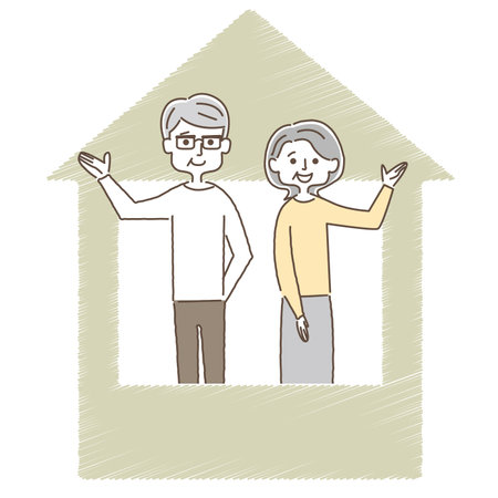 An old couple and a houseのイラスト素材