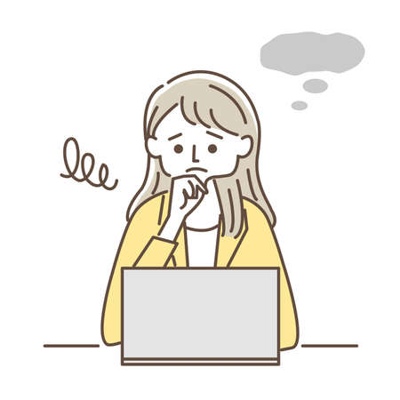 A set of men and women worried in front of a computerのイラスト素材