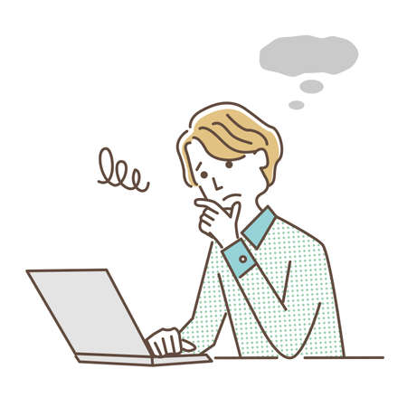 A set of men and women worried in front of a computerのイラスト素材