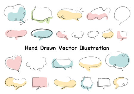 Set of hand drawn speech bubbles. Vector illustration isolated on white background.のイラスト素材