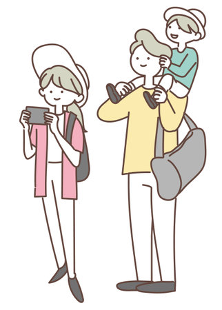 a family who goes on a tripのイラスト素材