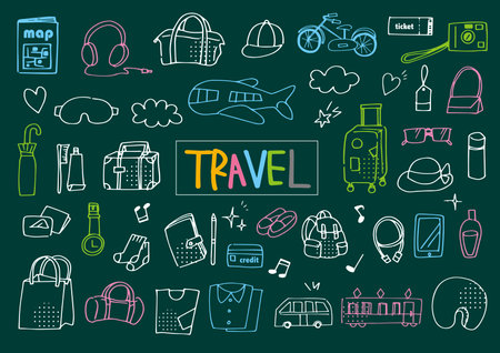 Travel hand drawn icons setのイラスト素材