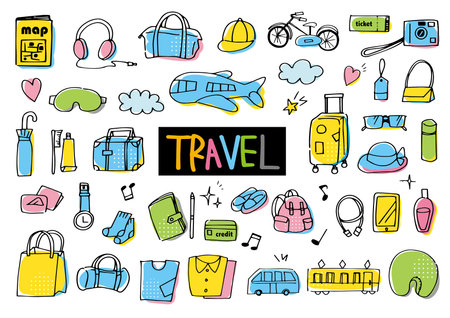 Travel hand drawn icons setのイラスト素材