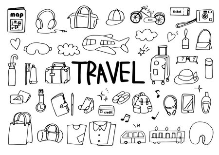 Travel hand drawn icons setのイラスト素材