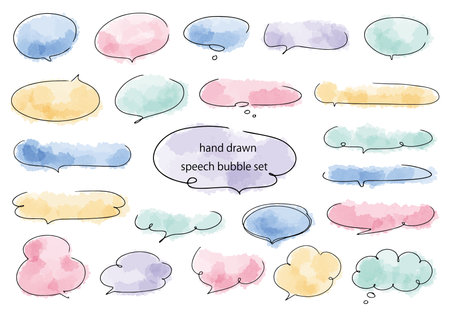 Watercolor style handwriting speech bubble setのイラスト素材